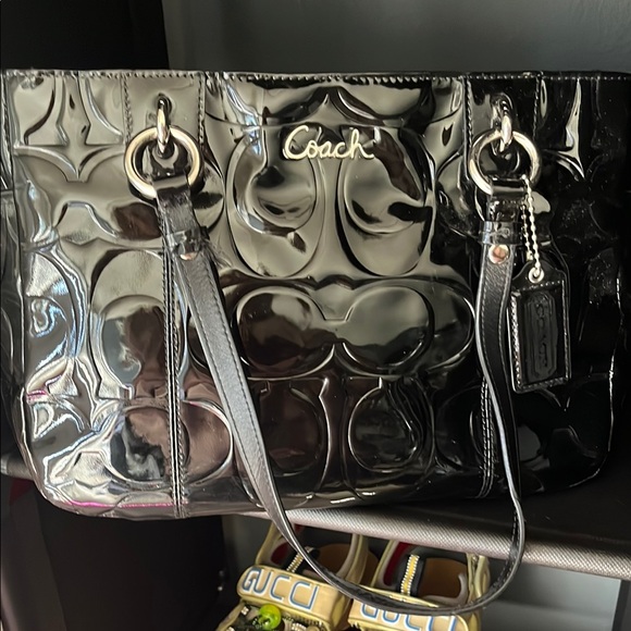 Coach Black Patent Leather East West Gallery Tote - Picture 1 of 7